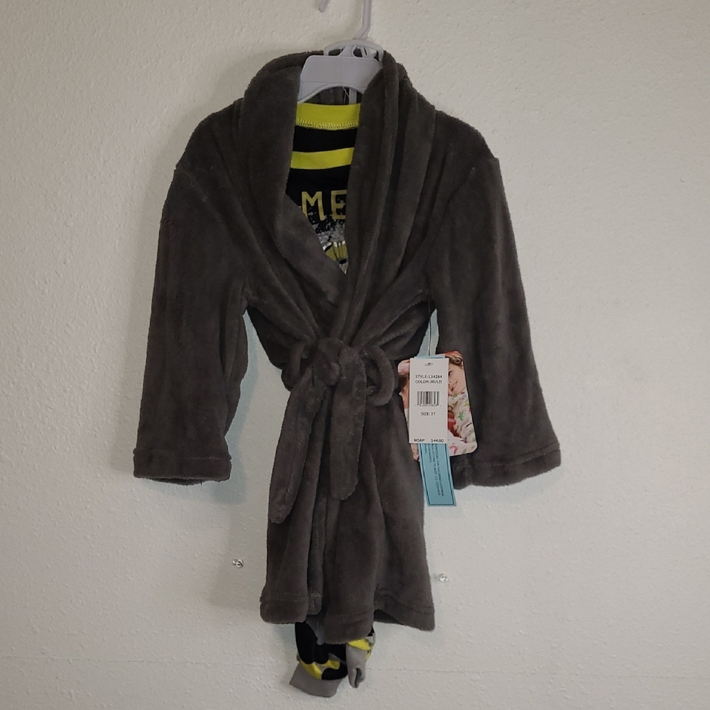 3PC Cozy Comfy Kids Robe & Pajama Set Sleepwear Playwear - Gray and Camo NWT 3T